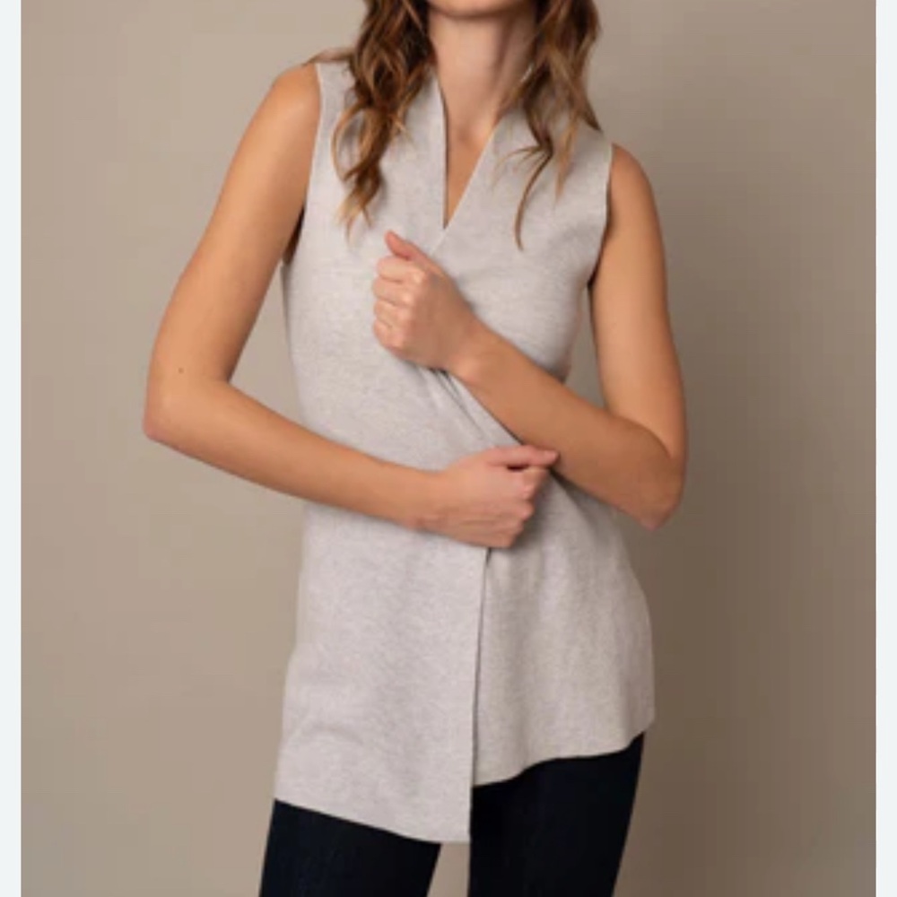Cyrus Sleeveless Waffle Knit Open Vest | Light Grey | NWOT | Size M